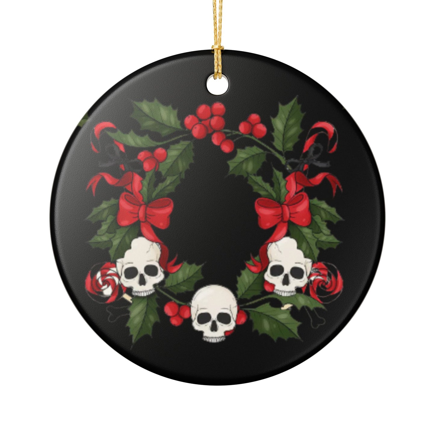 Skull Christmas Wreath Ceramic Ornament