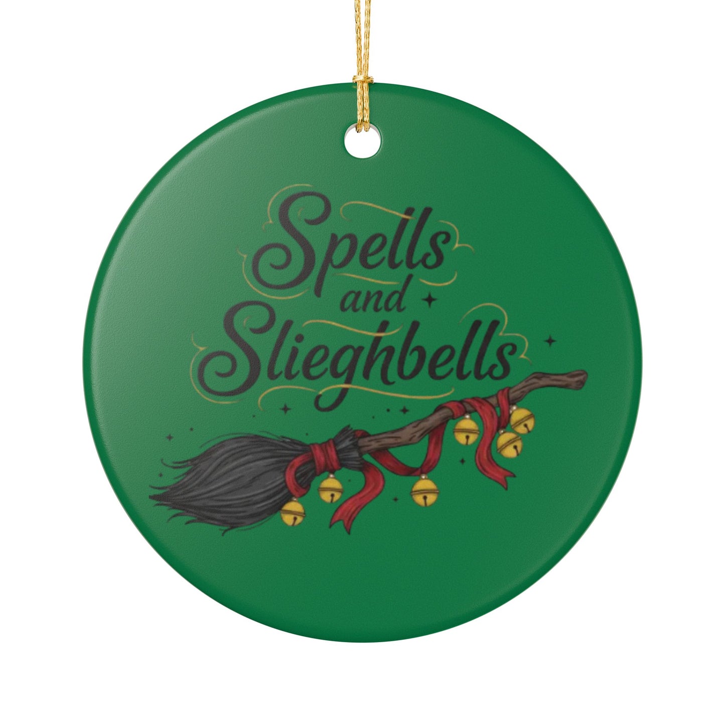 Spells and Sleighbells Ceramic Christmas Ornament