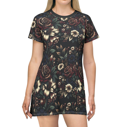 Dark Floral T-Shirt Dress