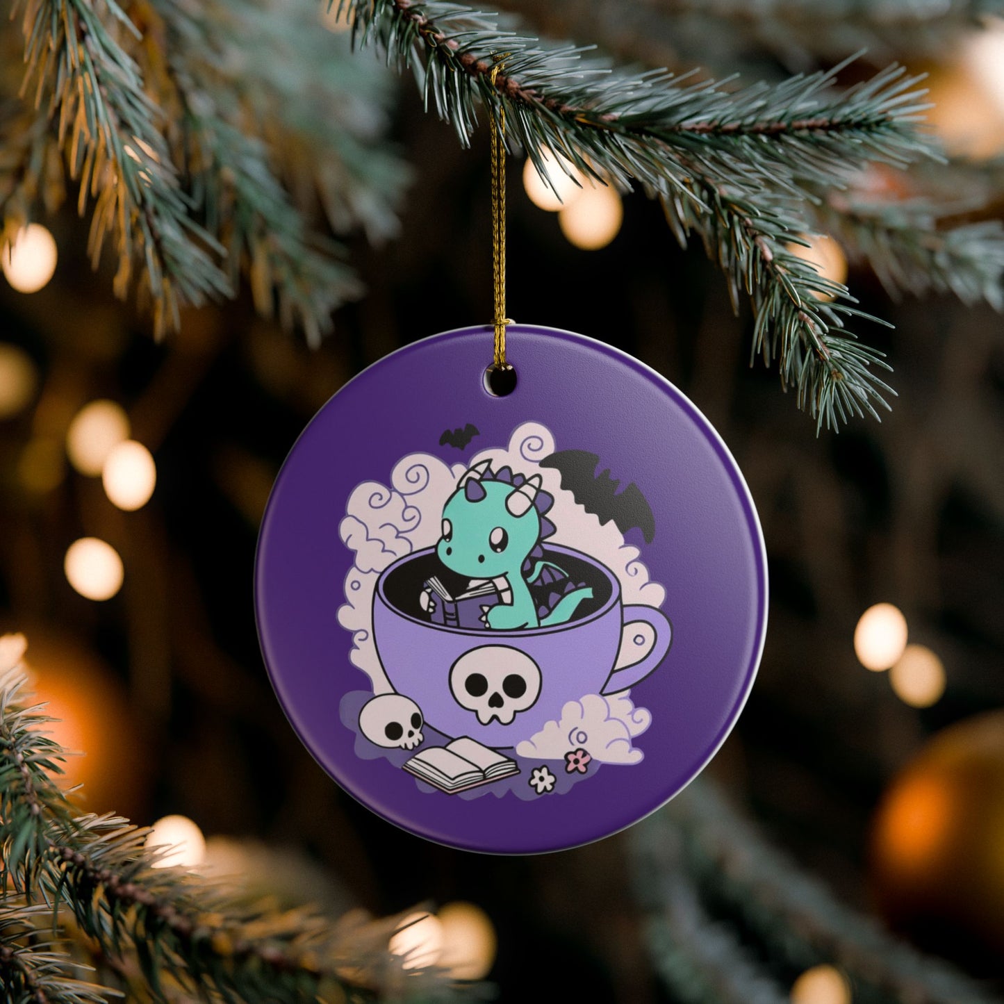 Book Dragon Ceramic Ornament