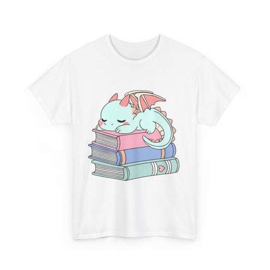 Cute Dragon Reading T-Shirt | Unisex Heavy Cotton Tee