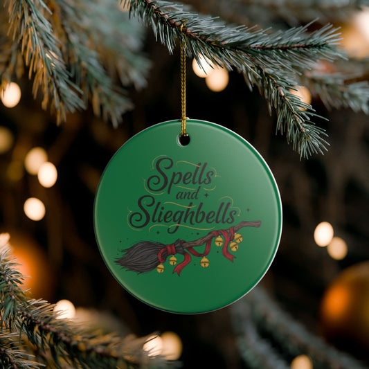 Spells and Sleighbells Ceramic Christmas Ornament
